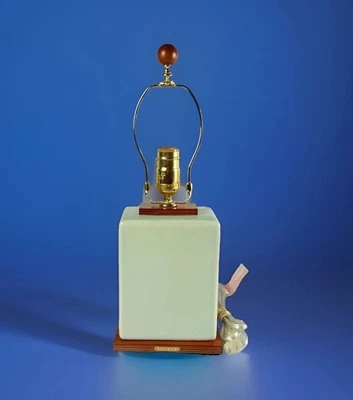 Lauren Celadon Green Ceramic Table Lamp Wood Base Crackle Glaze MCM style 17” - Image 1 of 4