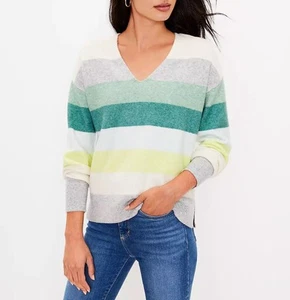 Maglione LOFT a righe relaxed scollo a V manica lunga taglia XL donna - Foto 1 di 8