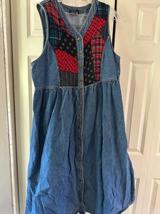 Vintage Carole Little Denim karierter Patchwork-Pullover Damen 18 W Cottagecore Lehrer - Bild 1 von 7