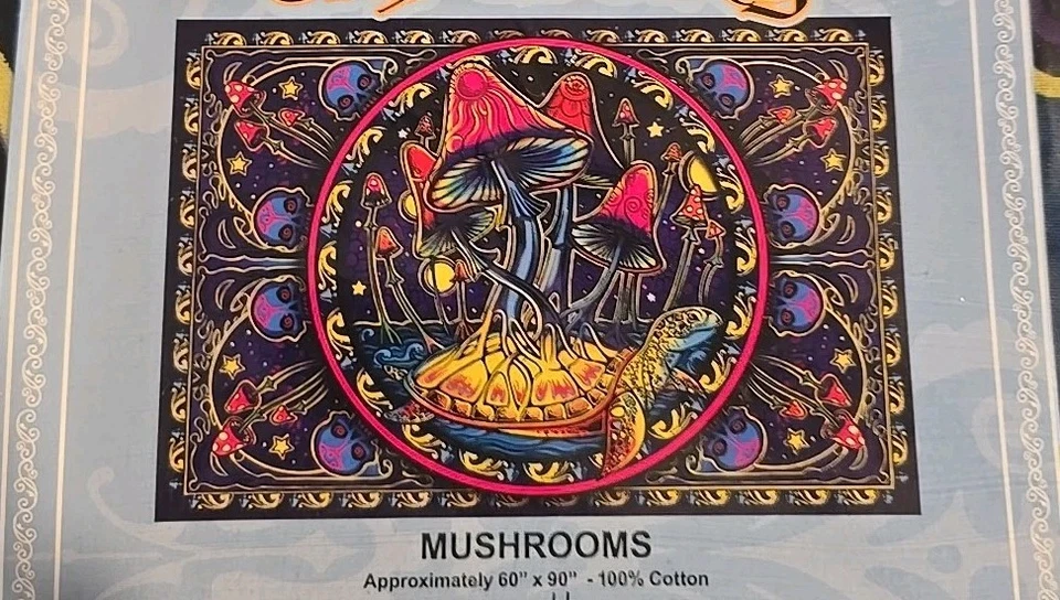Tapiz indio grande 3D tortuga hongos con vasos NUEVO 100 % algodón 60" X 90" Foto 1 de 1