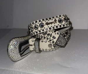 KIPPYs White Crystal Swarovski Embellished Leather Belt Rhinestone Cowgirl 36 - Picture 1 of 8