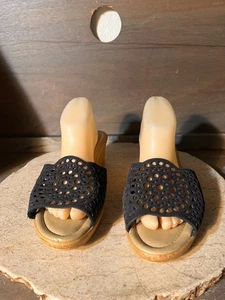 Spring Step Sandals Slides Made in Italy Leather UPPER Size 10 Wedge BLACK TAN - Picture 1 of 14