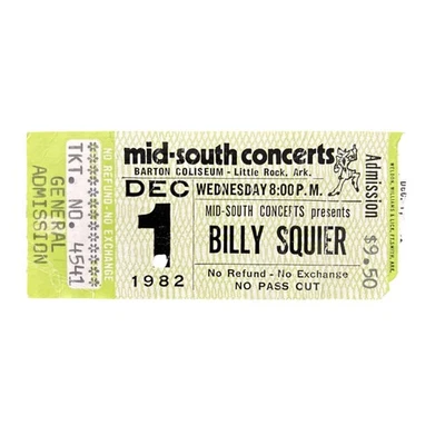 Заглушка билета на концерт Billy Squier 1982 г. Некоторые фотографии с надписью на спине - Изображение 1 из 2