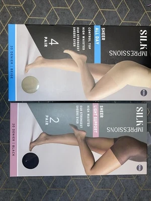 Women's Pantyhose/Sheer Tights Silk Impressions 2 Packs Size XXXL 6 Pairs Total - Image 1 of 4