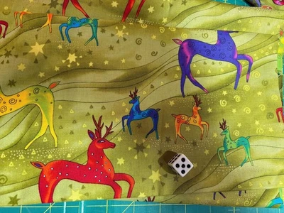 Laurel Burch Holiday Collection deer, green cotton fabric by the 1/2 yard - Image 1 of 2