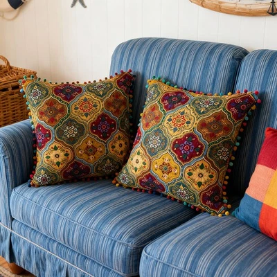 Premium Cushion Set Double-Sided Pattern Soft Throw Pillows 2 Pack 45x45cm - Image 1 of 4