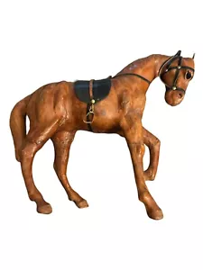 Vintage Leather Wrapped Horse Figurine With Glass Eyes From 1960s Beautiful READ - Picture 1 of 14