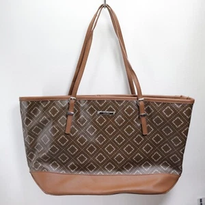 Nine West Tote Handbag Women XL Brown Tone Signature Lined Purse Shoulder Bag - Picture 1 of 16