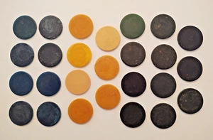 26 Vintage grüne, blaue & Butterscotch Bakelit Pokerchips - Bild 1 von 4