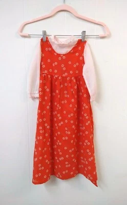 Tiny Town Vintage Girls 4/5 (?) Red Cottagecore Dress Hippy Floral Ruffle FLAWS - Image 1 of 4