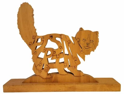 Quebra-cabeça de madeira feito à mão gato persa serra de rolar recorte com suporte SE TX artista Rick - Imagem 1 de 4