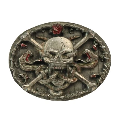 Skull, Crossbones & Snakes Bergamot 1994 Made in USA Belt Buckle - Image 1 of 3