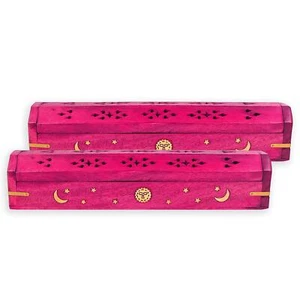2 Pack - Incense Stick Holder - Coffin Style - Wood Incense Stick Burner with - Picture 1 of 6
