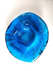 Blenko Blue Glass Ashtray Amoeba Free Form Trinket Dish Heavy Textured 5.75" Vtg