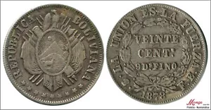 Bolivia 20 Centavos 1878 4.60 Grams Silver MBC / VF KM00159.1-78 - Picture 1 of 1