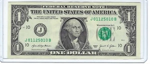 RARE Fancy One $1 dollar bill LOW SUM SERIAL number (10) J01125010B 98% COOL!!! - Picture 1 of 3