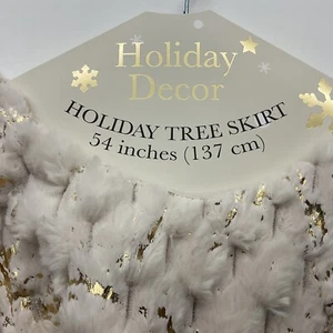 NWT Luxurious Christmas Tree Skirt 54” Ivory Faux Fur With Gold Accents - Picture 1 of 6