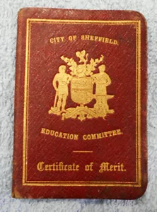 #D177. 1916 CITY OF SHEFFIELD SCHOOL CERTIFICATE OF MERIT BOOKLET - Picture 1 of 2