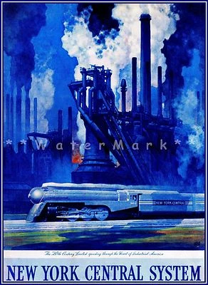 Ferrocarril Central de Nueva York 1920 Industria Velocidad Vintage Póster Impresión Tren Viaje Foto 1 de 4