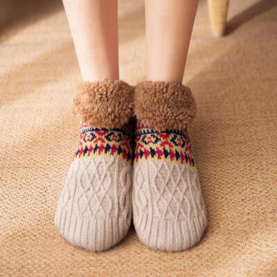 Women Men Ankle Socks Fleece Lined Slippers Grippers Winter Thermal Non Slip - Image 1 of 4