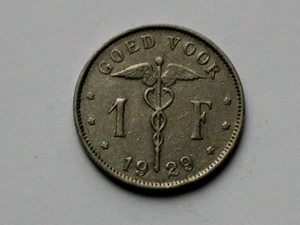 1929 BELGIUM (Belgie) Coin - GOED VOOR 1 FRANC - circulated & toned - Picture 1 of 2