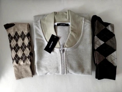 ALFANI Hombres Cremallera Completa Beige Cárdigan Suéter Talla XL ¡¡con Calcetines!!! Foto 1 de 4