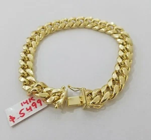 REAL GOLD Bracelet 9mm 14KT Cuban Link 8" Yellow 14kt Gold MENS Box Clasp Strong - Picture 1 of 5