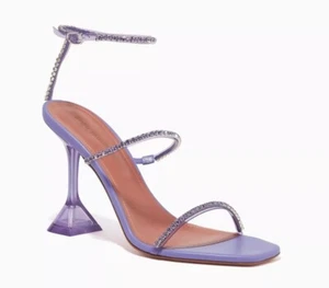 Amina Muaddi Women Gilda 95 Sandal Pumps Crystal Embellished Purple PVC 39 9 NWT - Picture 1 of 20