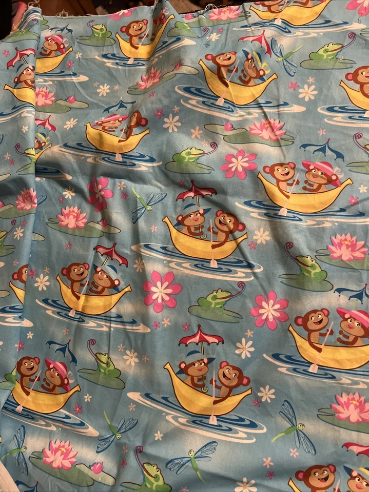 5 Yards Timeless Treasures Kidz C7862 Monkey's in boat frogs Dragonflys - Image 1 of 3