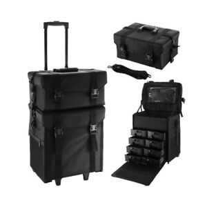 2 in 1 Rolling Makeup Case Cosmetic Box Artist Salon Oxford Train Bag w/Drawer