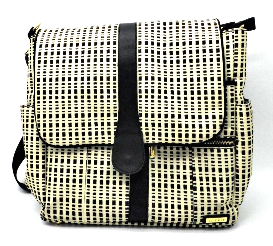 Bolsa de pañales/bolsa de mensajero de JJ Cole mochila blanca y negra Muchos compartimentos Foto 1 de 4
