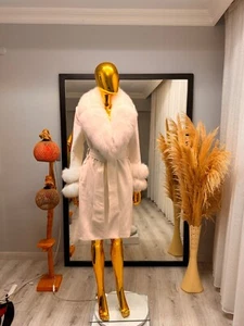 Women's day Special price Alcantara Winter Coat Real Fox Fur Soft Stylish - Picture 1 of 24
