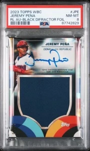 JEREMY PENA * PSA GAME-USED RELIC AUTO BLACK /10 DIFRACTOR FOIL * 2023 TOPPS WBC - Picture 1 of 3