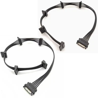 2Pack 19.7 Black 1-to-5 SATA Power Splitter Cable, 15 Pin Male to Female - Image 1 of 4