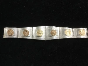 Vintage Taxco Mexiko Sterlingsilber Maya Azteken Krieger Scharnier Panel Armband - Bild 1 von 8