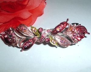Rosa und lila Emaille und Strass Blumen Haarspange 3,5" Neu mit Etikett - Bild 1 von 3