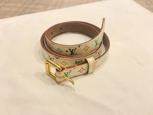 Authentic Louis Vuitton Multicolor Monogram Coated Canvas Leather Skinny Belt - Picture 1 of 3