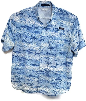 Camisa Columbia PFG Super Tamiami Para Hombres XL Azul Estampado de Peces Manga Corta FM7189 Foto 1 de 4