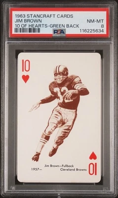JIM BROWN 1963 STANCRAFT PLAYING CARDS GREEN BACK 10 HEARTS PSA 8 RARE HOF POP 4 - Image 1 of 4