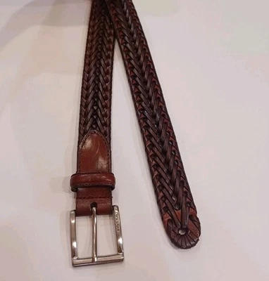 Braided Leather Fossil Belt Excellent Condition Dark Brown Brass Hardware  - Image 1 of 4