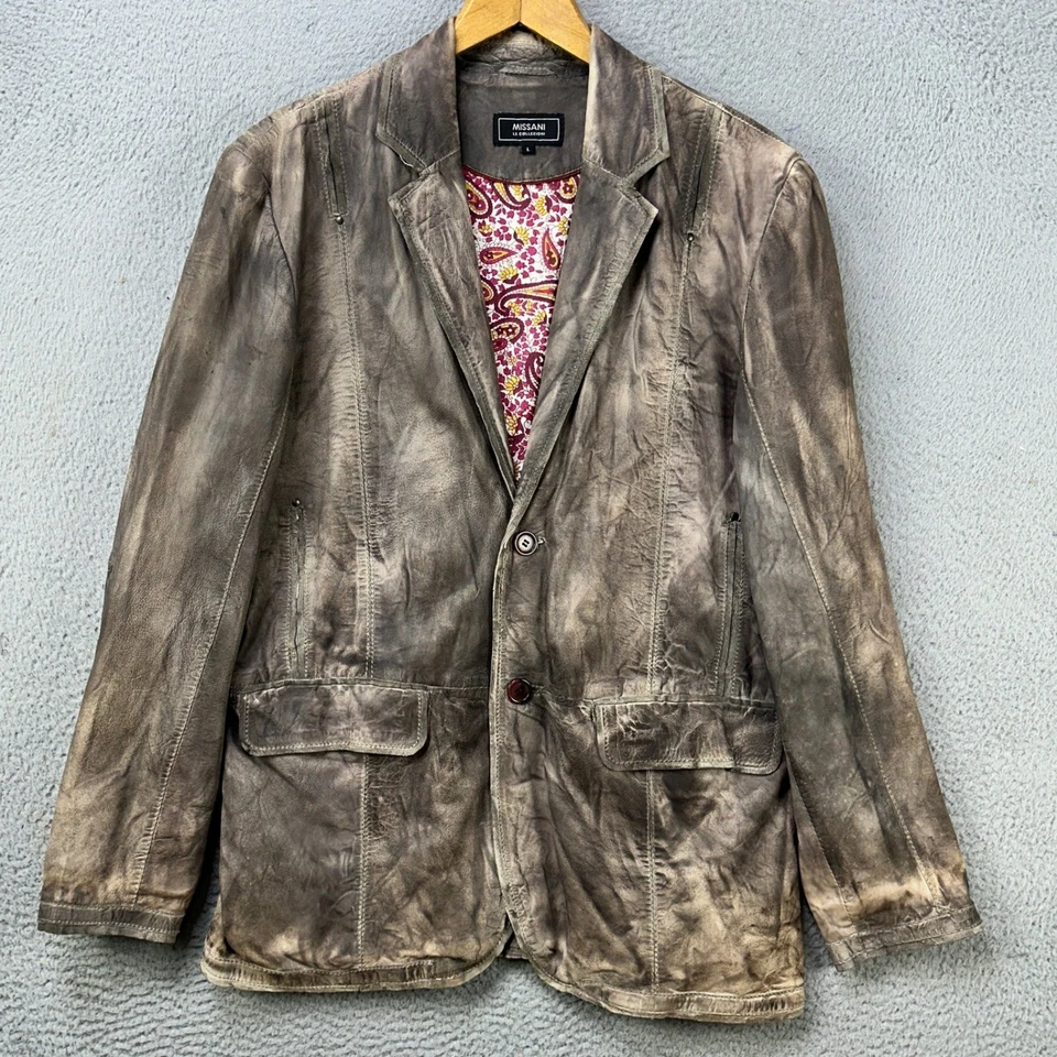 Missani Le Collezioni кожи Sport пальто Blazer куртка мужская большой серый гранж - Изображение 1 из 4