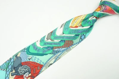 Corbata bufanda de seda con estampado de figura multicolor brillante Hermes hecha en Francia Foto 1 de 4