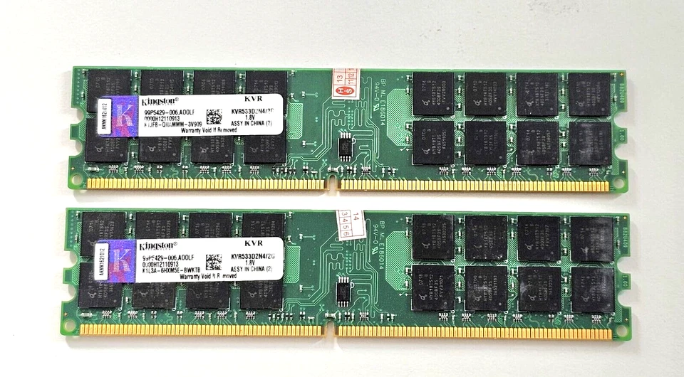 KINGSTON 2x 2GB (4GB SET) KVR-533D2N4/2G 99P5429-006.A00LF 1.8 DDR2 533MT/S MEMO - Image 1 of 1