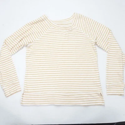 Suéter Maurices Mujer Pequeño Blanco Dorado Rayas Tejido Manga Raglán Pullover Acogedor Foto 1 de 4