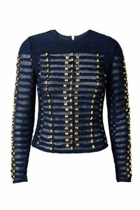 NEW BALMAIN FOR H&M TOP NAVY ROPE & GOLD BRAIDED EMBROIDERY EUR 38 US 8 - Picture 1 of 10