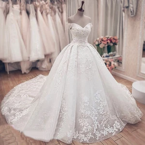 PrincessWedding Dresses Off Shoulder Bridal Ball Gowns Sweetheart Lace Applique - Picture 1 of 10