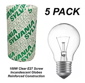 5 x 100W Clear Light Globes Bulbs E27 Screw Incandescent Reinforced Construction - Picture 1 of 3