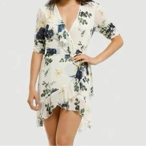 Nicholas Blue Rose Short Sleeve Chiffon Wrap Dress Sz 2 - Picture 1 of 11