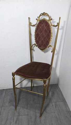 Vintage Italian Brass Accent Velvet Chair Chiavari Style Hollywood Regency Cover