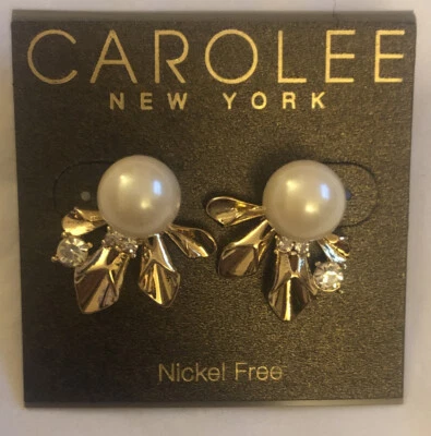 Aretes Carolee New York Tono Dorado Imitación Perla Glamour Flor Spray Nuevos con Etiquetas Foto 1 de 4
